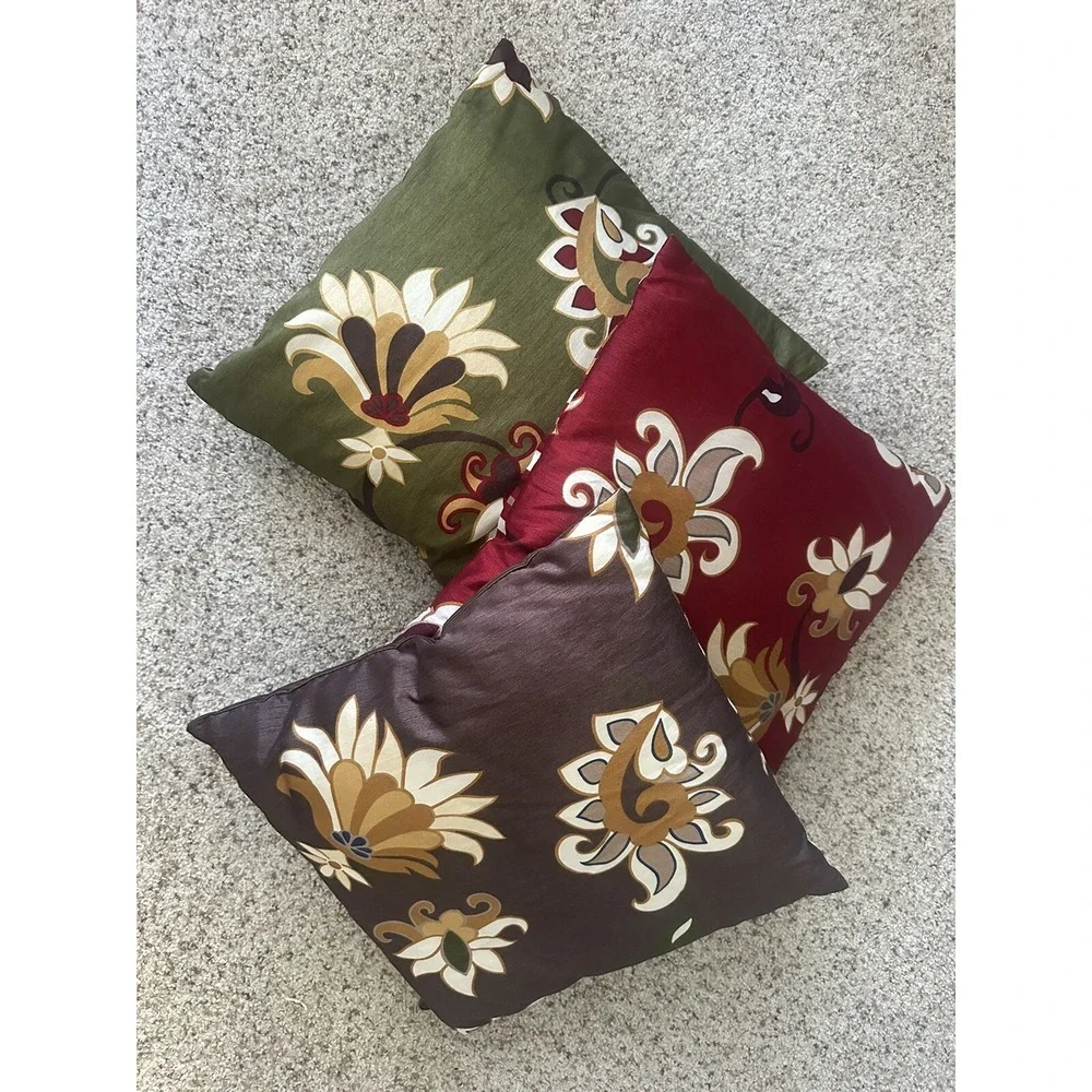 Lot Of 3 Pier 1 Fall Floral Stripes Throw Pillows 17 x 17 Zipper Cottagecore